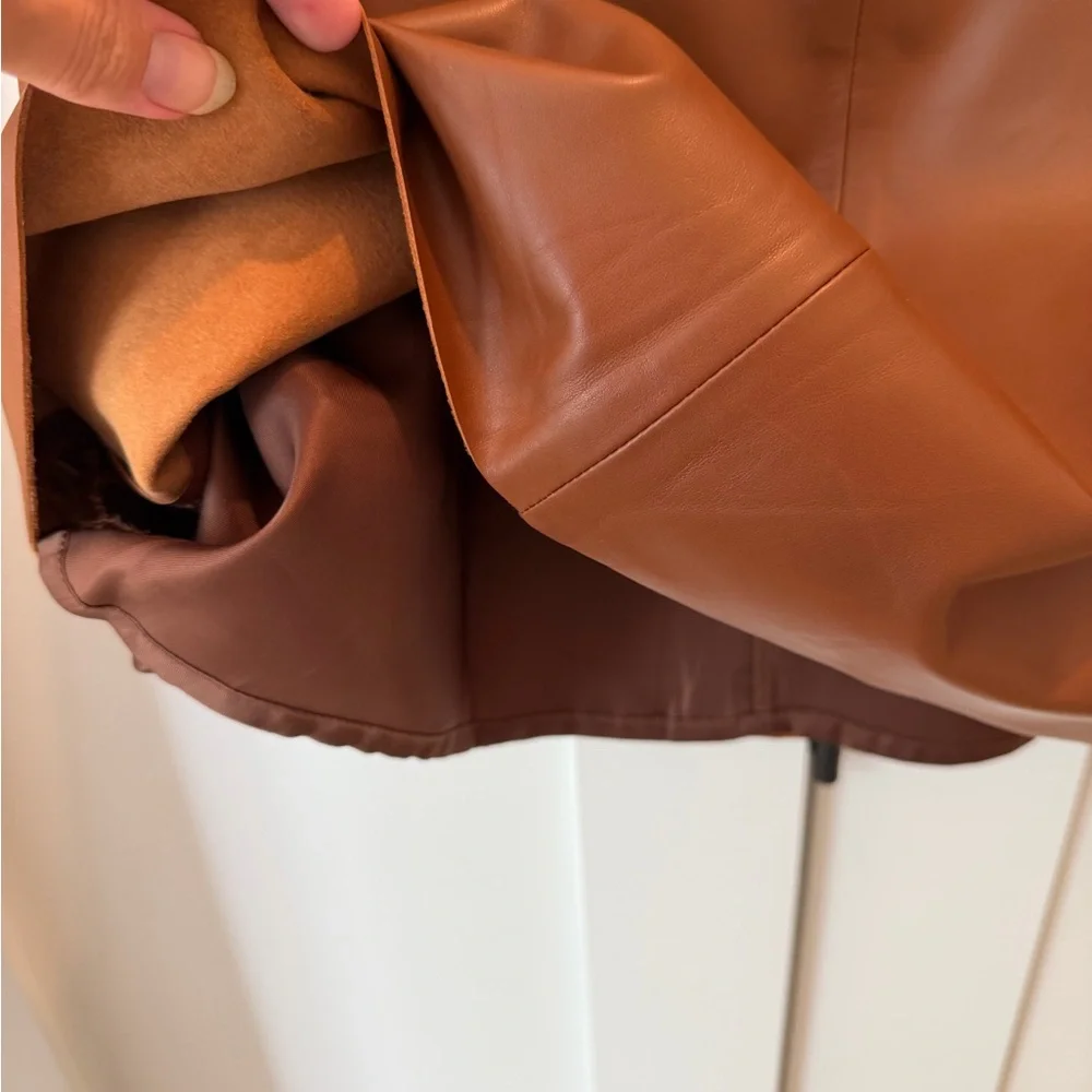 Theory Chocolate Leather Mini Skirt - Picture 5 of 5
